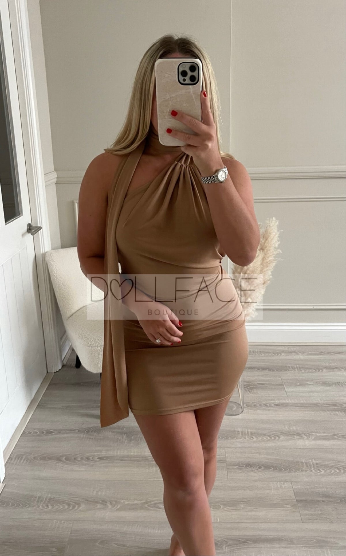 GRACE Camel Drape Dress DollFace Boutique Limited