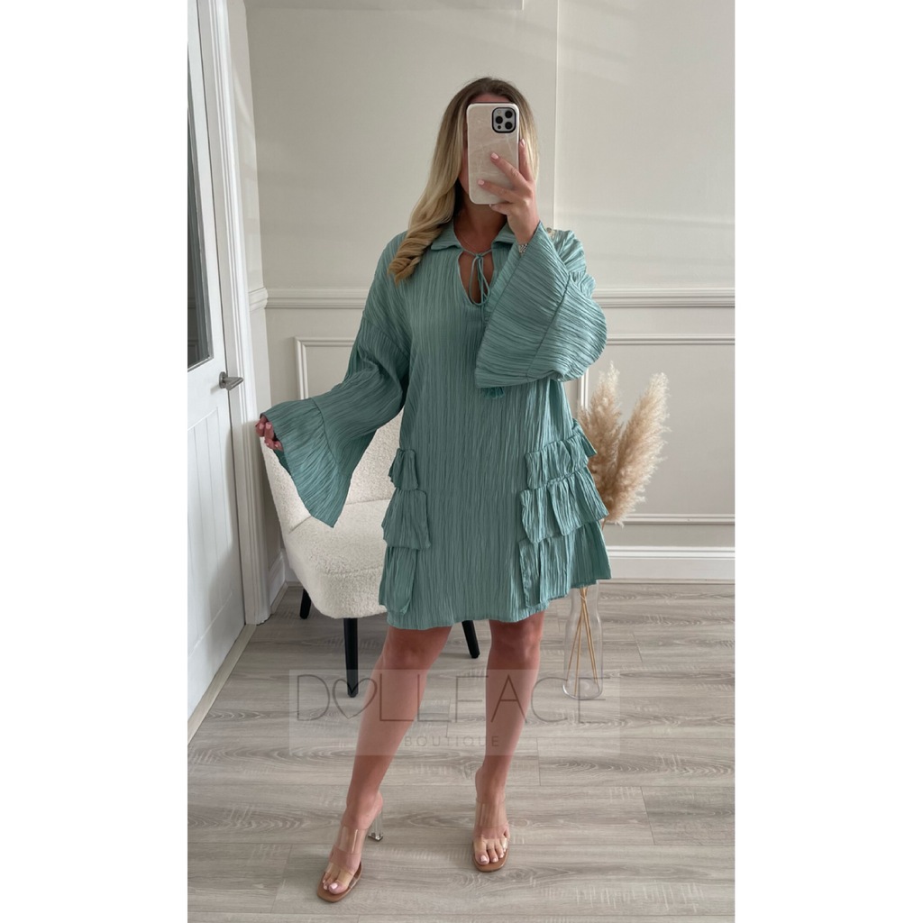 ANNA Teal Detailed Swing Dress