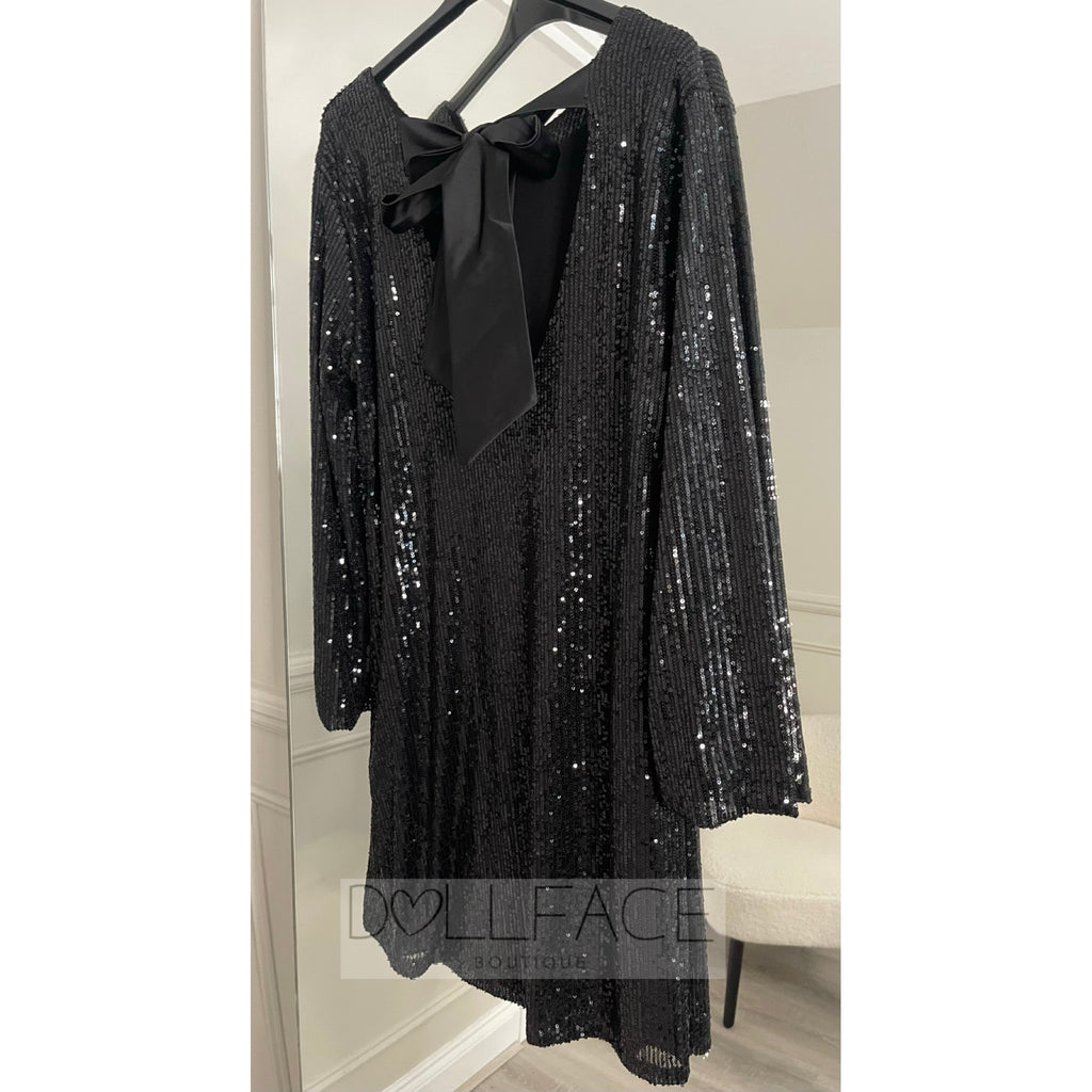 LARA Sequin Black Bow Sequin Sparkle Dress