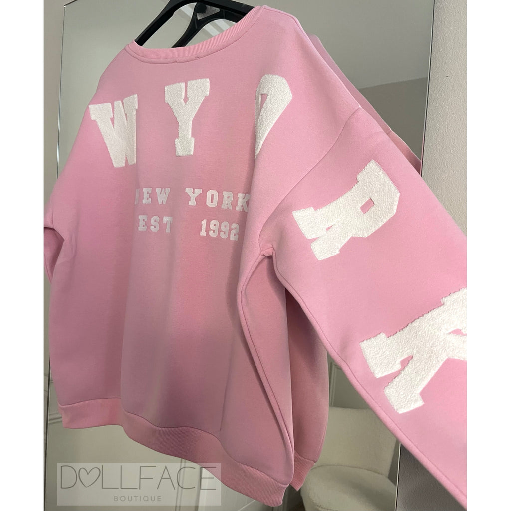 NEW YORK Pink Slogan Sweater