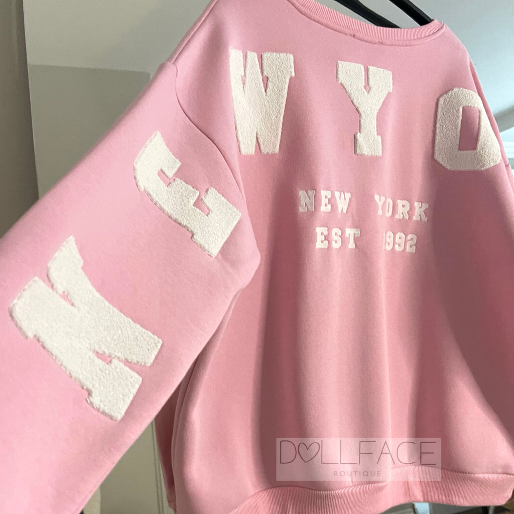 NEW YORK Pink Slogan Sweater
