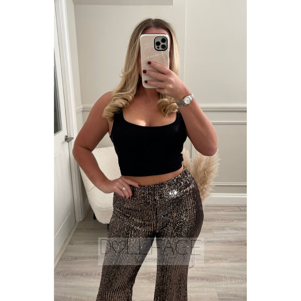 RAE Black & Gold Sequin Trousers