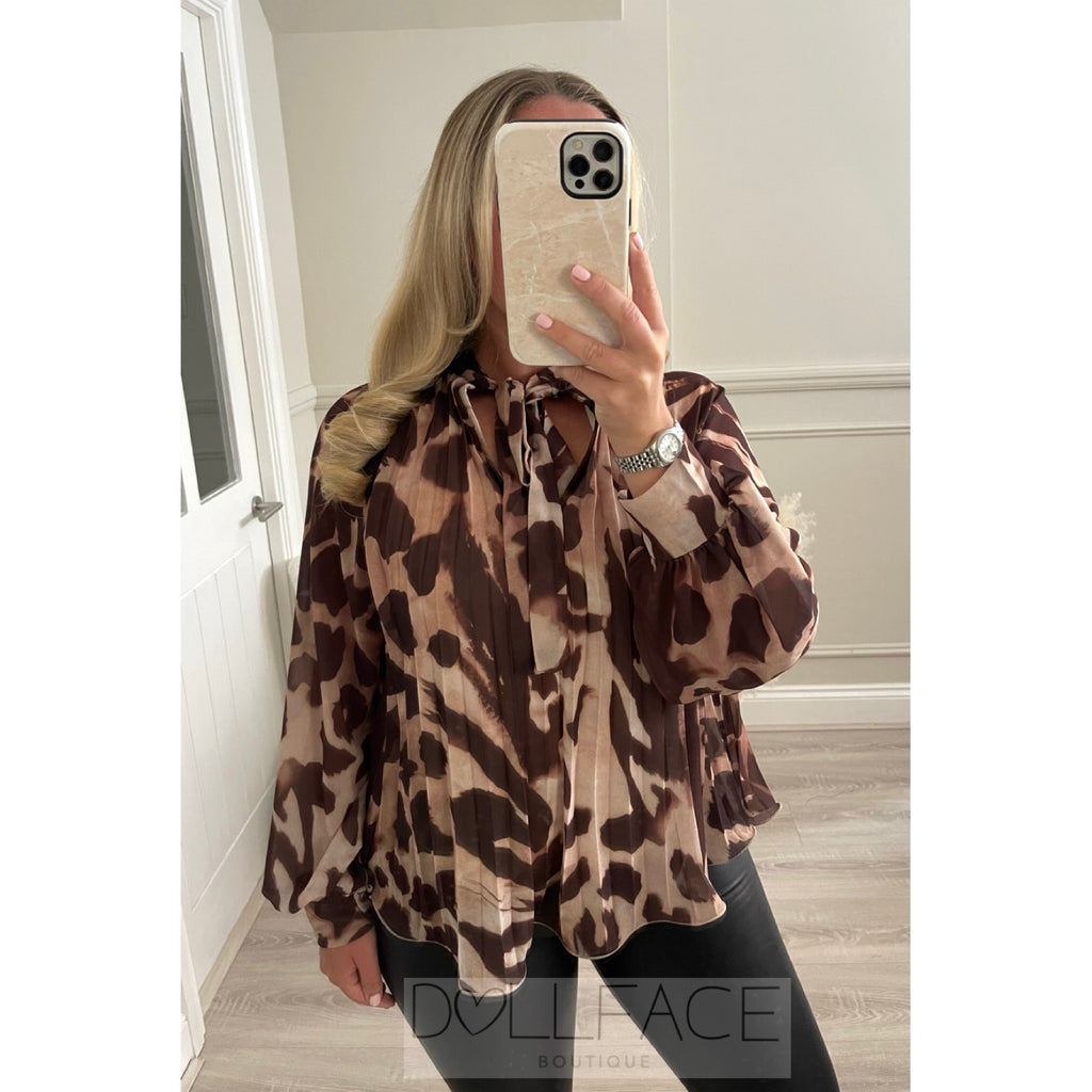 LOLA Leopard Pussybow Tie Blouse