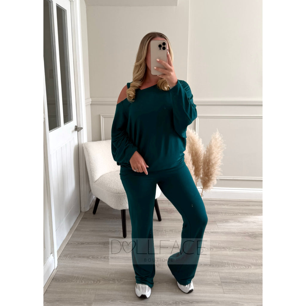 LUCINDA Green Three Piece Wide Leg Loungewear