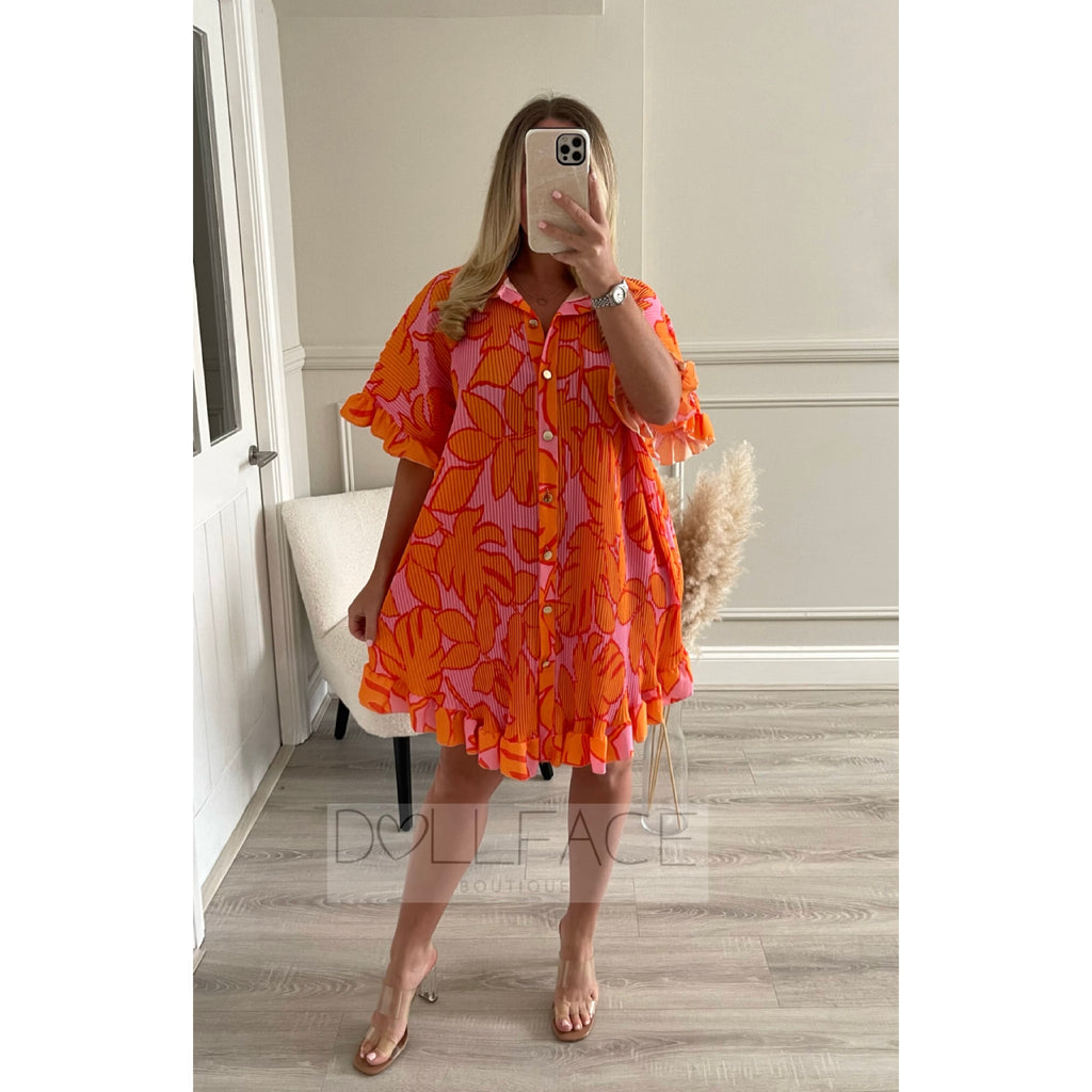 DIXIE Pink & Orange Swing Button Dress