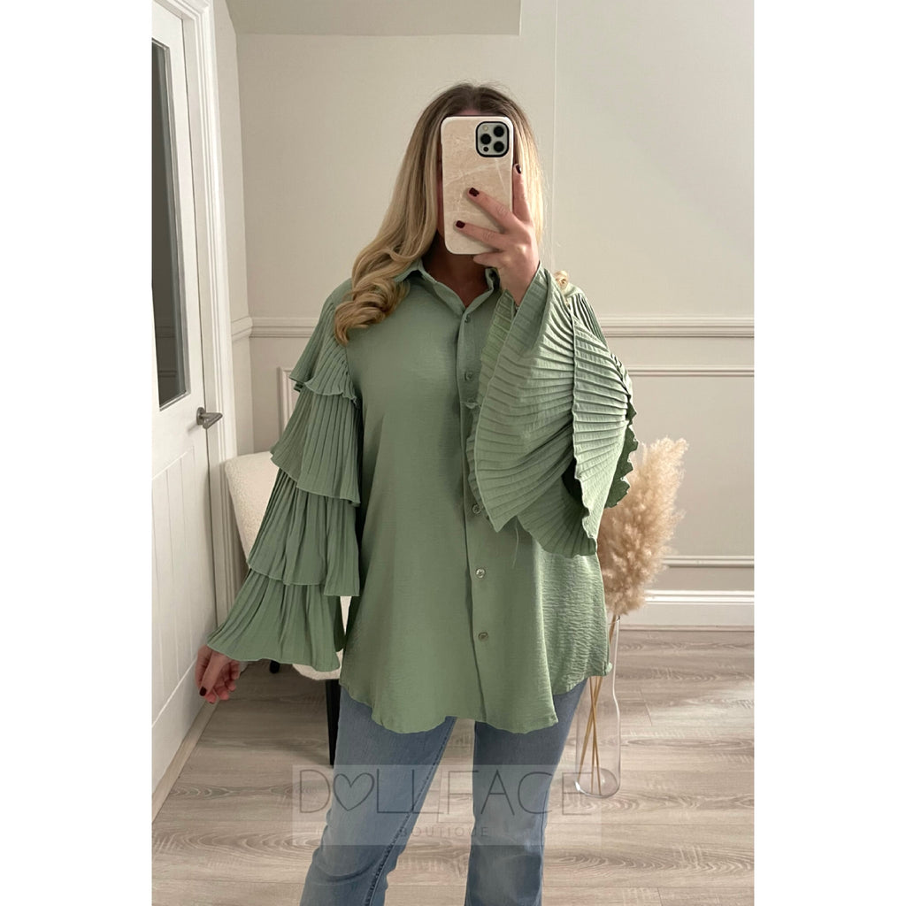 WILLOW Mint Ruffle Sleeve Blouse