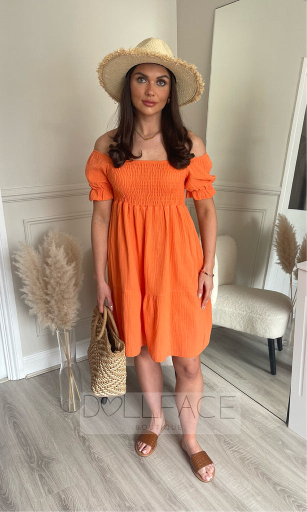 SOPHIE Bardot Cheesecloth Orange Dress