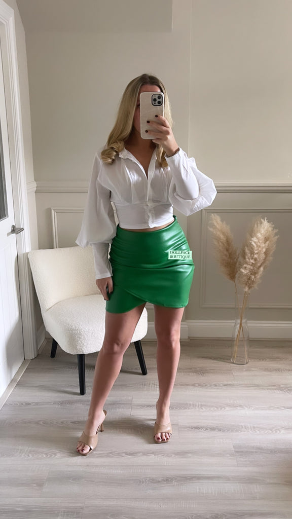 CARMEN PU Wrap Green Skirt
